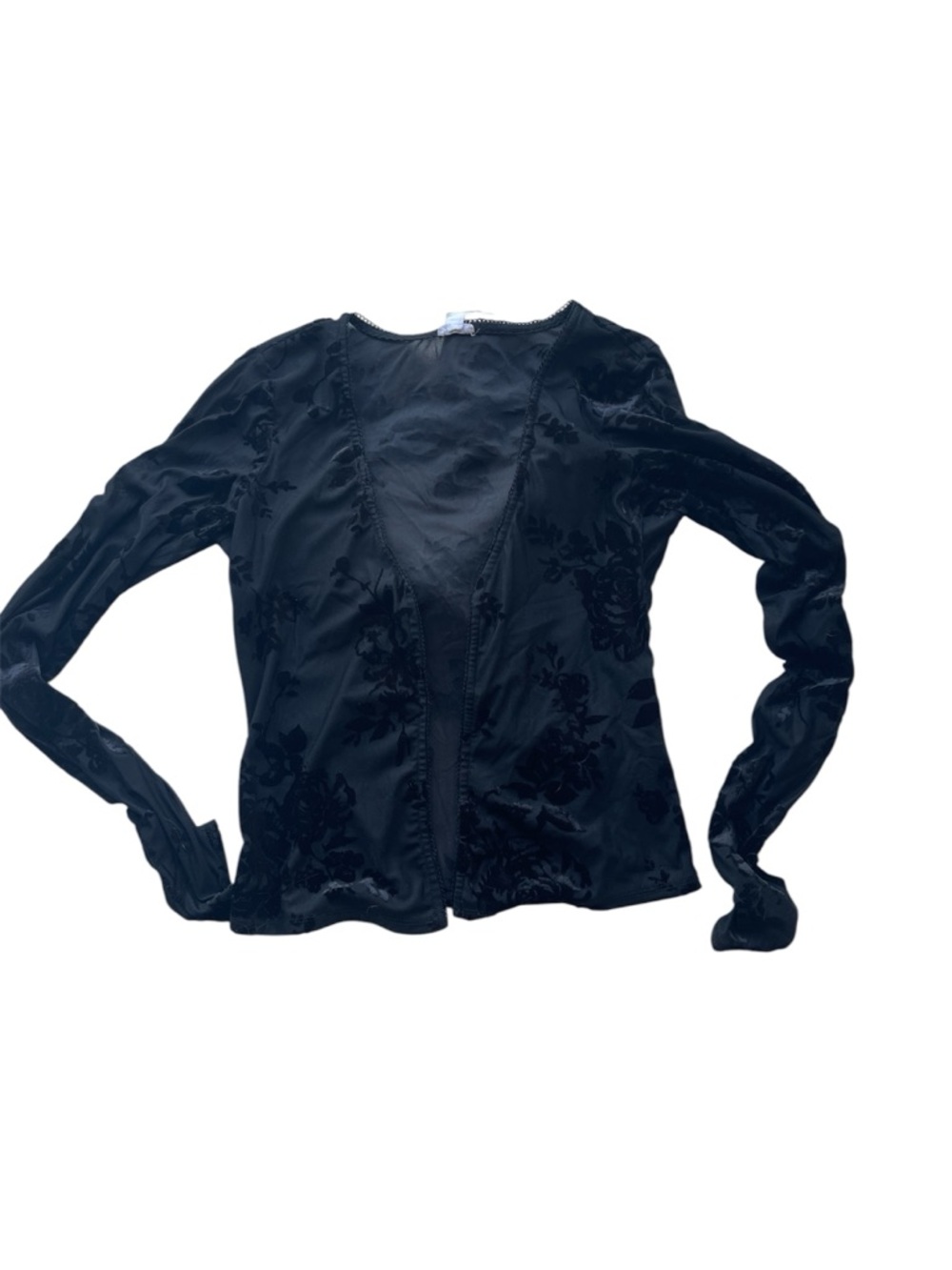 Garage 90s goth open front Black velvet Floral Burnout Long Sleeve Blouse